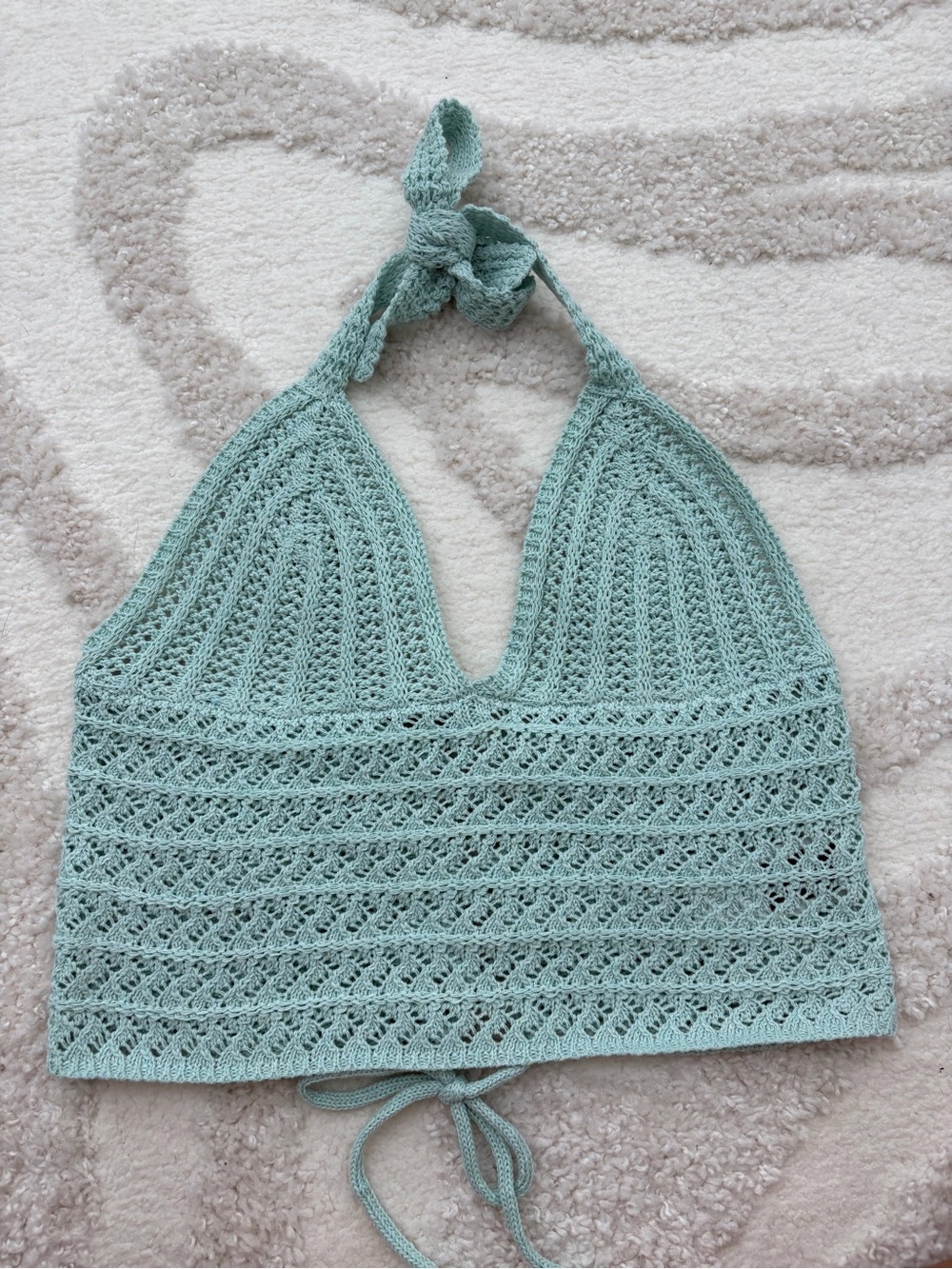 Romwe Knit Halter Crop Top in Light Aqua